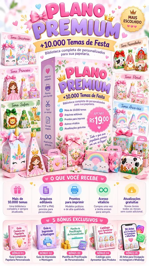 Mockup do Plano Premium com mais de 10.000 temas de festa
